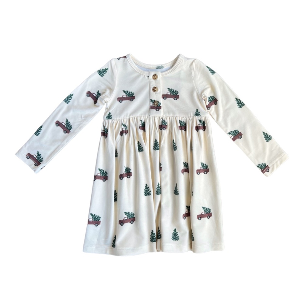 NWT Babysprouts Christmas Truck Long Sleeve Bamboo Dress 3T